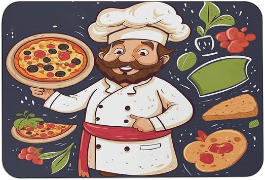 سجادة حمام سجادة حمام مطبوعة من Chef Pizza سجادة أرضية سجادة ماصة سريعة الجفاف غير قابلة للانزلاق من طين الدياتومي مع ظهر مطاطي لحوض الاستحمام وحوض الغسيل ومدخل المطبخ
