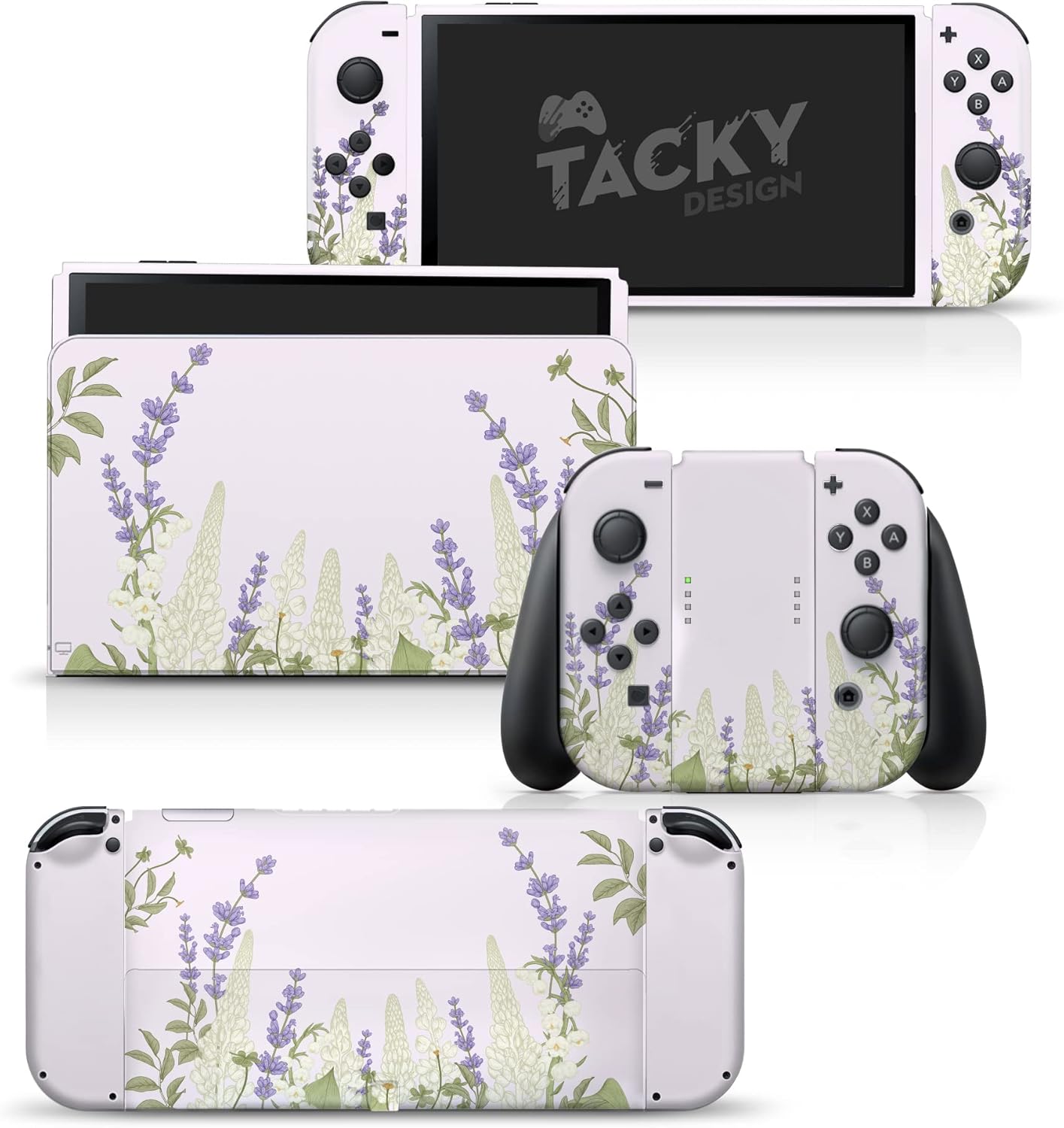 Tacky Design Lavender Skin Compatible Nintendo Switch OLED Skin Wrap Cover, Watercolor Stickers, Premium Vinyl 3M Full Wrap Decal