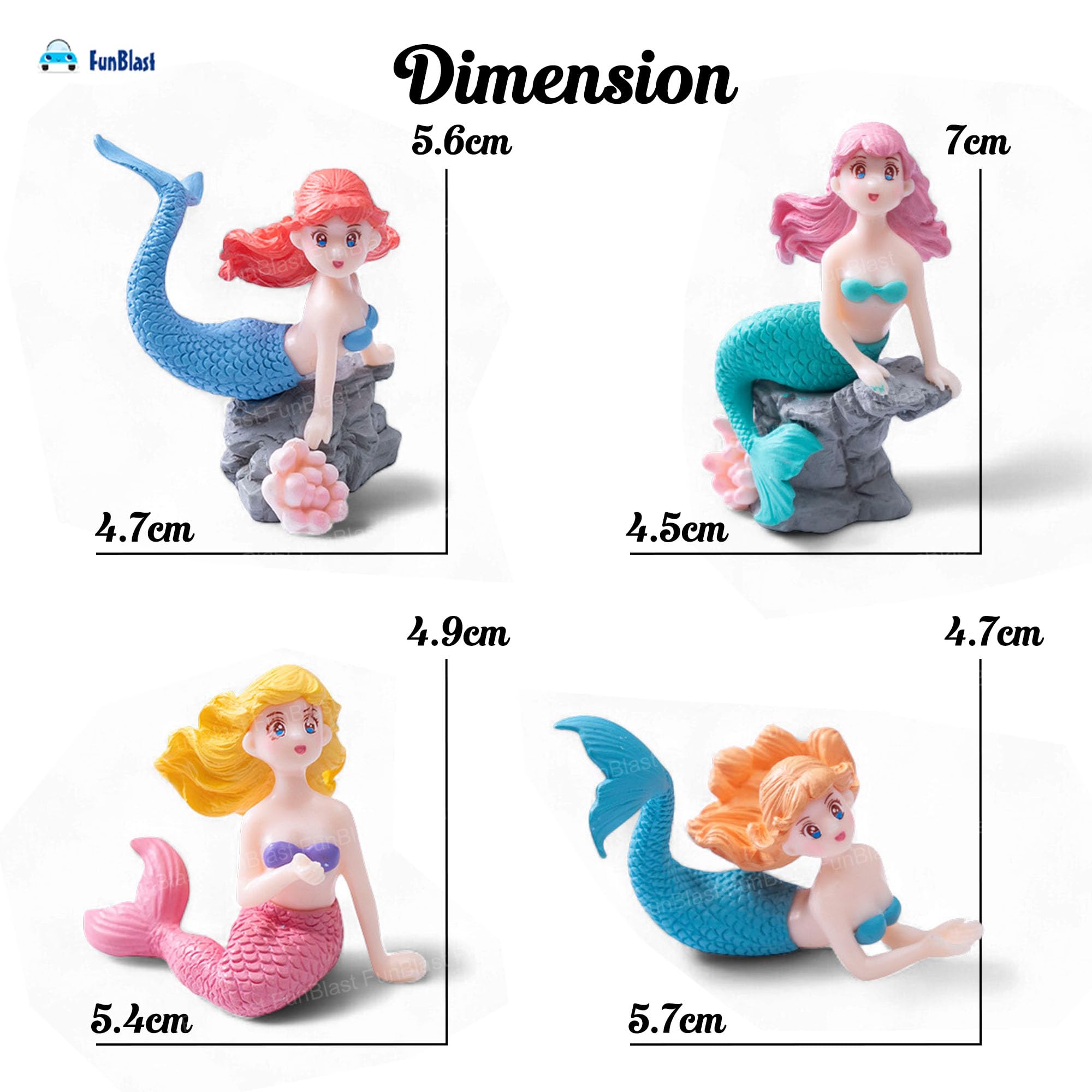 FunBlast Mermaid Miniature Toy Figures – Set of 4 Colorful Mini Mermaid Figurines for Kids, Aquarium Decoration, Fairy Garden, Birthday Cake Topper, Home & Table Décor 1