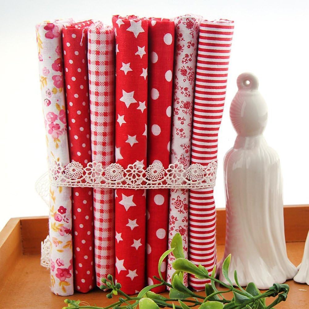 7Pcs Square Shape, Flower, Striped, Polka Dot Cotton Fabric Fabric for Sewing, 25x25cm Cotton Fabric Flower Polka Dot Bundle DIY Patchwork Quilt Cloth