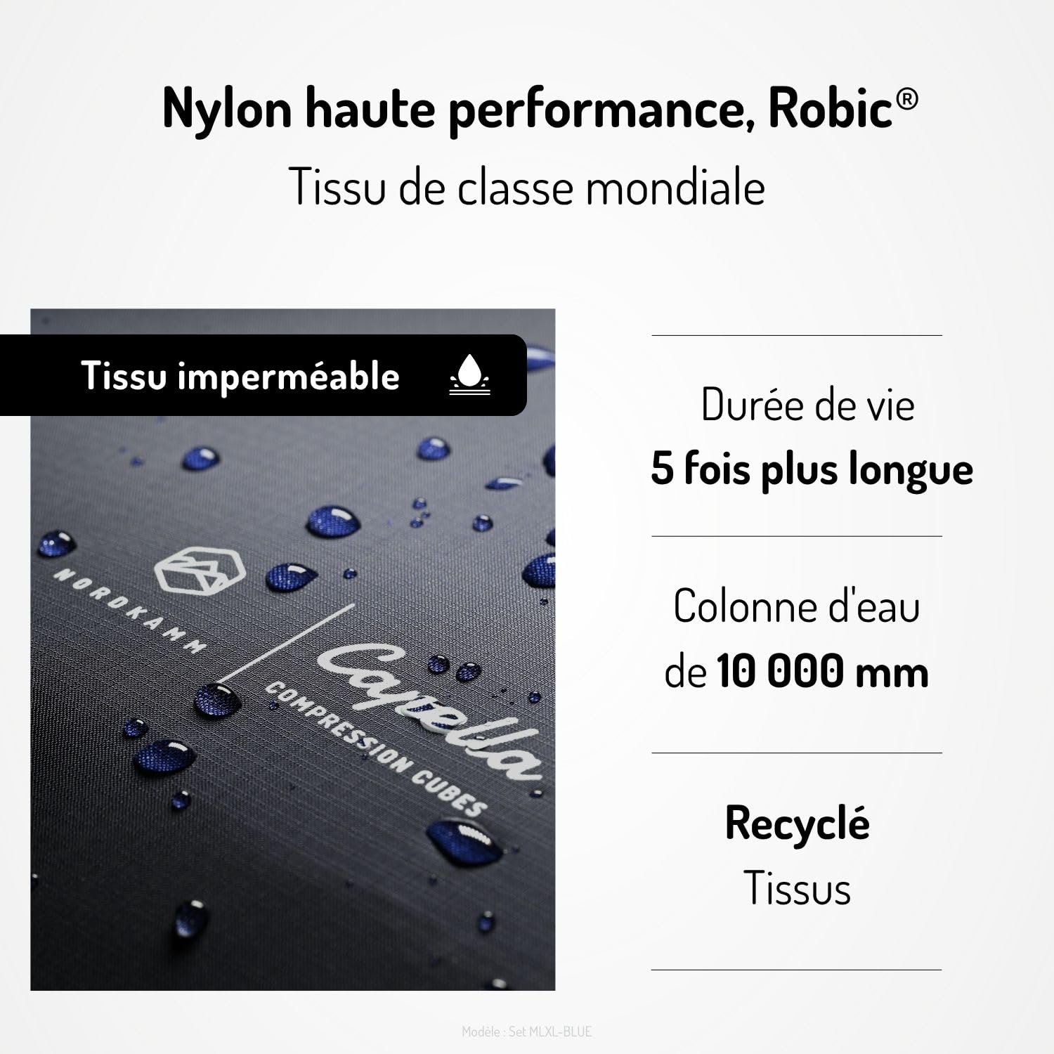 NORDKAMM Profi Packing Cubes Compression, ultraléger, imperméable, en Robic Performance Nylon, organisateur de valise durable