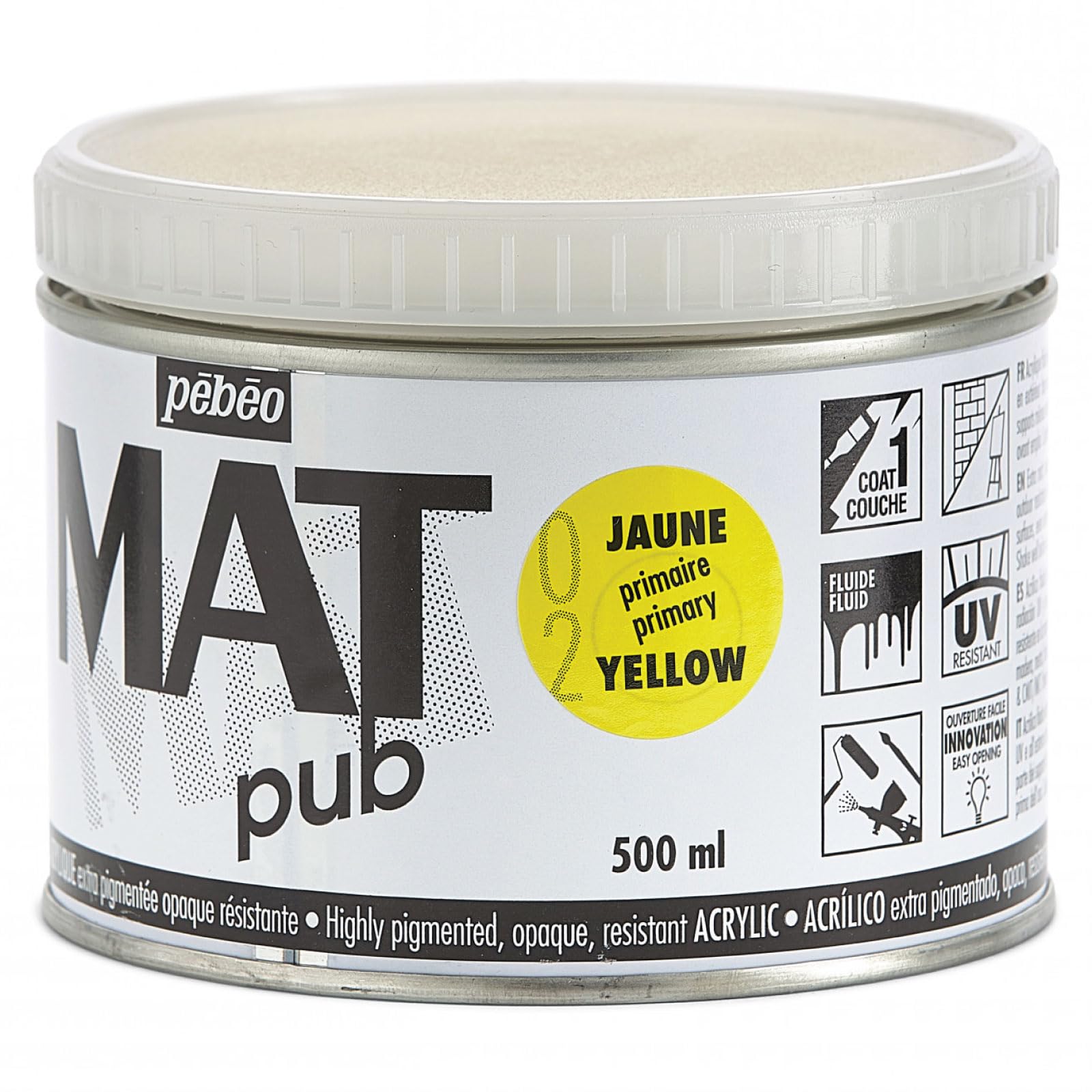 Pebeo - Mat Pub - Wyjątkowo cienka i bardzo matowa farba akrylowa - Żółta podstawowa -500ml
