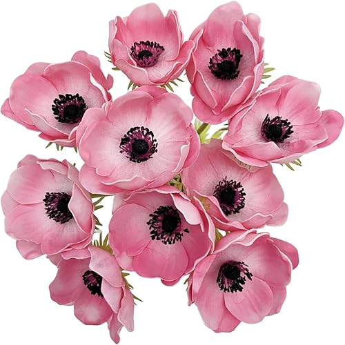 Miniatura 1 de Ramo de flores de anémona artificial de tacto real, 5 uds, decoración para el hogar (rosa)