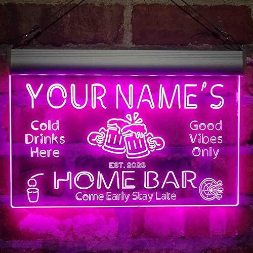 Vista 103 de ADVPRO - Letrero de luz LED de neón de doble color para el hogar, personalizado, con texto en inglés con «tu nombre y año de fundación», letrero