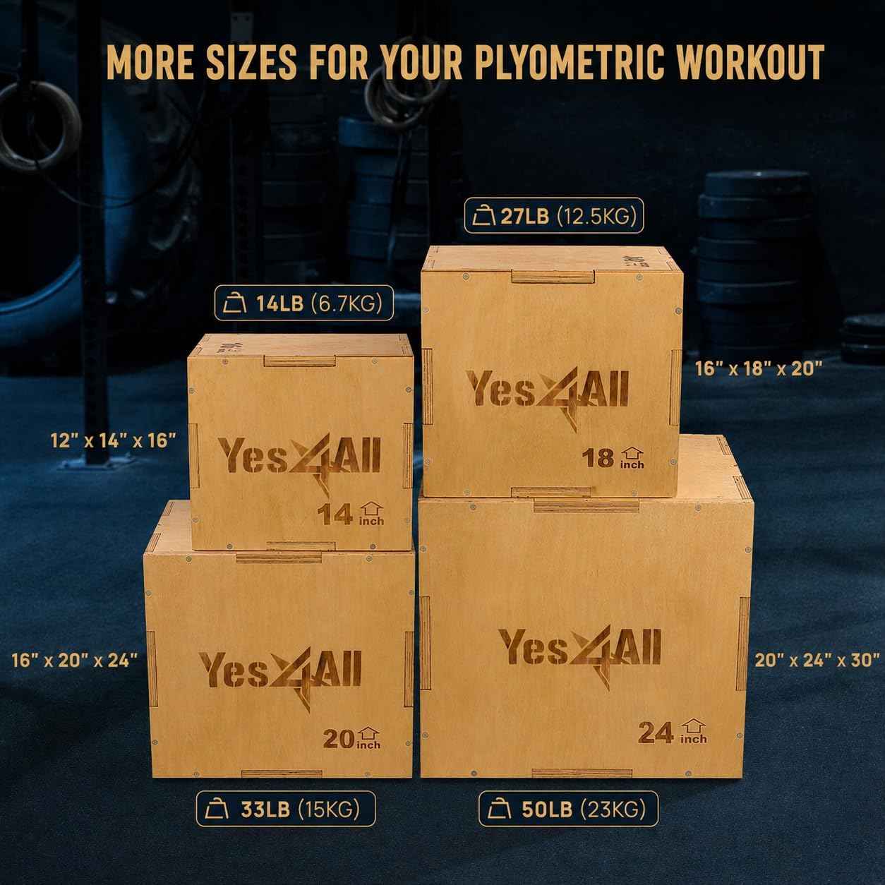 Yes4All - Brandclub - Yes4All Plyo Box, 3-in-1 Wooden Box Jump for