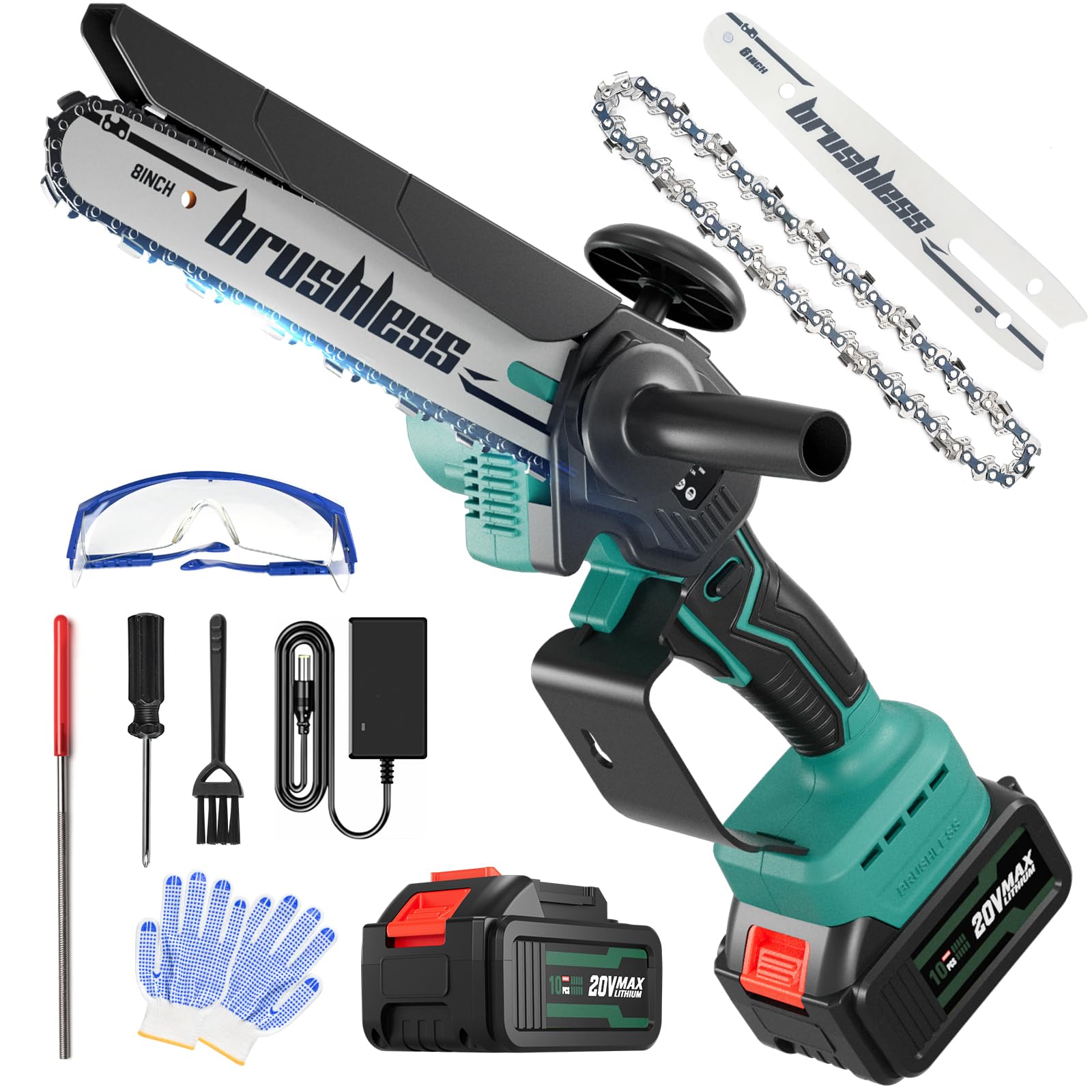 Cordless Mini Chainsaw, 20V MAX 8 inch & 6 inch Powered Handheld Electric Chainsaws,2 Pack Rechargeable Batteries Powered Portable Small Pruning Chain Saw for Tree Pruning Wood Cutting Trimming