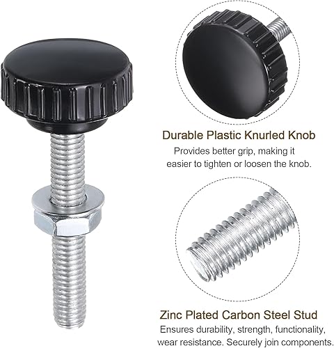 Miniatura 172 de uxcell Juego de 4 perillas moleteadas, tornillos de pulgar con tuercas y arandelas, rosca macho métrica M6 x 1.378 in, cabeza de plástico de 0.984
