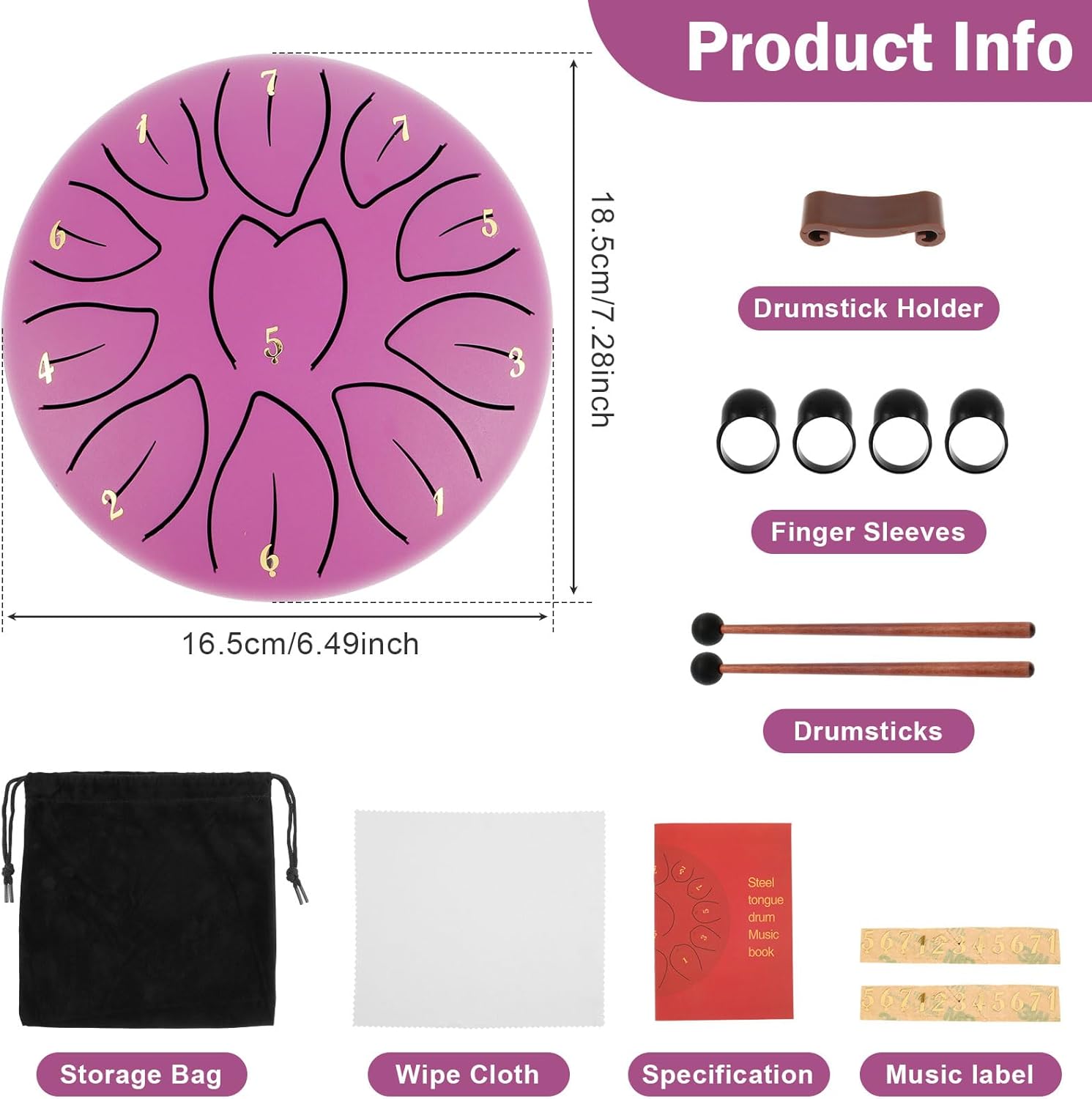 Steel Tongue Drum, Drum Percussion Instrument, Meditation Drum, Light-Weight Balmy Rain Drum, Calming Ethereal Drum, Hand Drum Percussion with 2 Mallets for Meditation Yoga (Purple)
