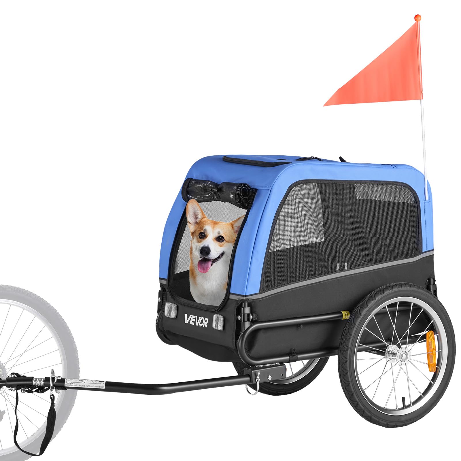 VEVOR Rimorchio per Bici per Cani, Supporta Fino a 30 kg, Carrello Portabici, Telaio Pieghevole con Ruota a Sgancio Rapido, Attacco Universale per Bicicletta, Riflettore, Bandiera Guinzaglio Interno