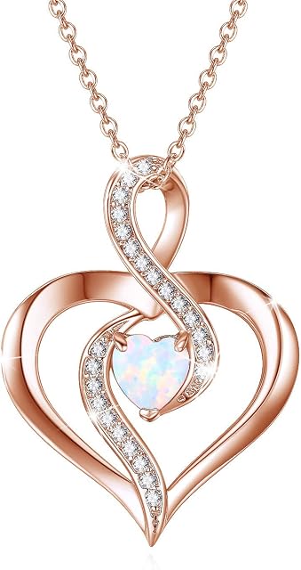 Rose Gold Necklace for Women Infinity Heart Pendant with Opal Jewellery Gifts for Wife Mother Friends Wife