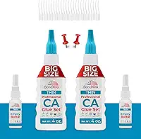 Cola Ca Premium de Viscosidade Fina de 8 Oz para Marcenaria com Garrafas Extras, Tampas e Micropontas, Kit de Supercola para Torneamento de Madeira, Plástico, Madeira e Ar (8 Onças, Claro)