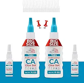 Cola Ca Premium de Viscosidade Fina de 8 Oz para Marcenaria com Garrafas Extras, Tampas e Micropontas, Kit de Supercola para Torneamento de Madeira, Plástico, Madeira e Ar (8 Onças, Claro)