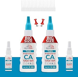 Thin Viscosity 8 oz. Premium CA Glue for Woodworking with Extra Bottles, Caps and Microtips, Super Glue Kit for Woodturning, Plastic, Wood and DIY Craft