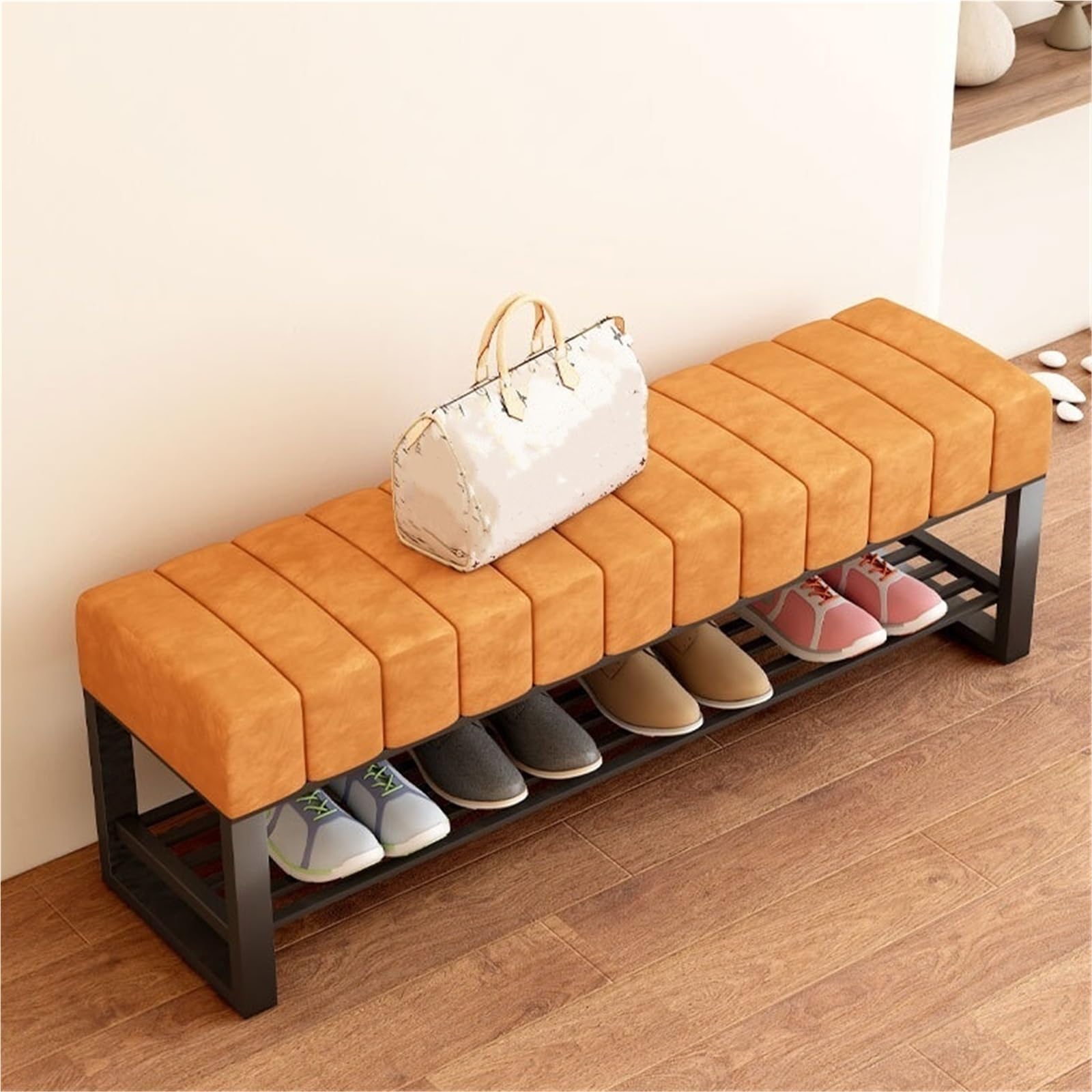 GHFXSCV Storage Bench with Cushion, Entryway Shoe Rack nizer, Metal Frame End of Bed Bench, Stylish Small Furniture for Living Room, Hallway, Entrance (ge, 80cm)