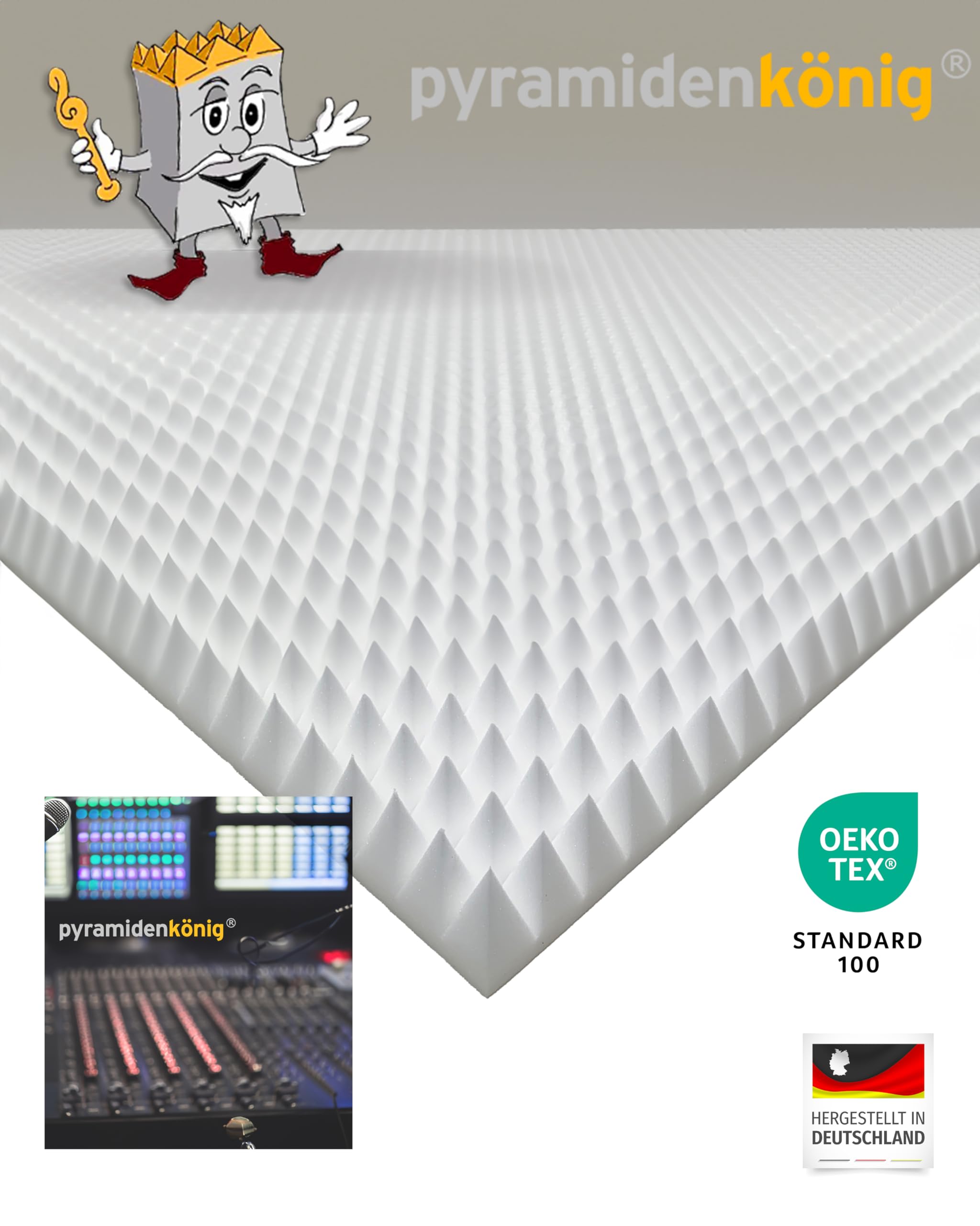 40 Schaumstoff Pyramiden, Platten in je ca. 50x50x7cm (=ca. 10 m²), in der Farbe Weiss, Pyramidenschaumstoff, Noppenschaumstoff, Schaumstoff