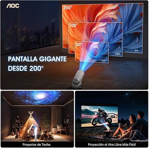 Miniatura 7 de AOC Mini proyector con WiFi y Bluetooth, proyector inteligente Full HD 4K compatible con ajuste de rotación de 180, 220 ANSI, 8000 lúmenes,