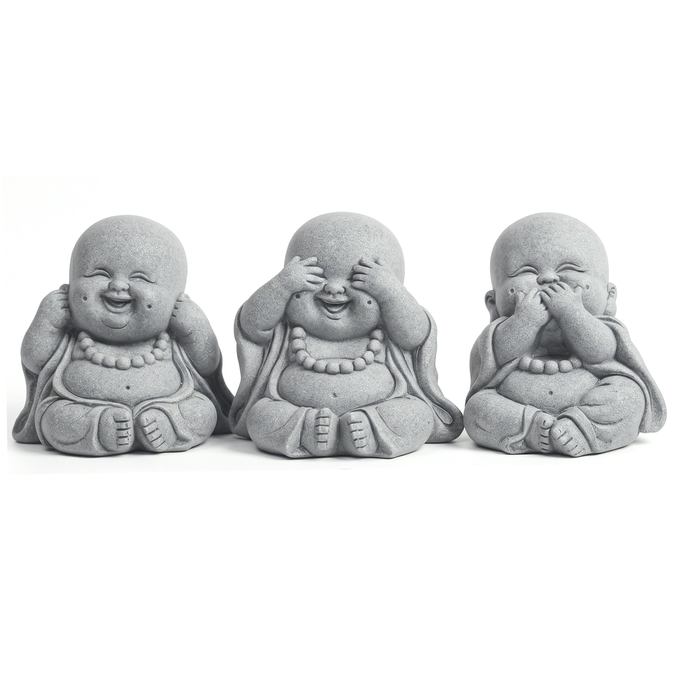 Xoeryoy 3 Pack Buddha Statue, Handcrafted Baby Buddha Decor Laughing Feng Shui for Garden Bonsai & Indoor Zen Spaces, 3 inch