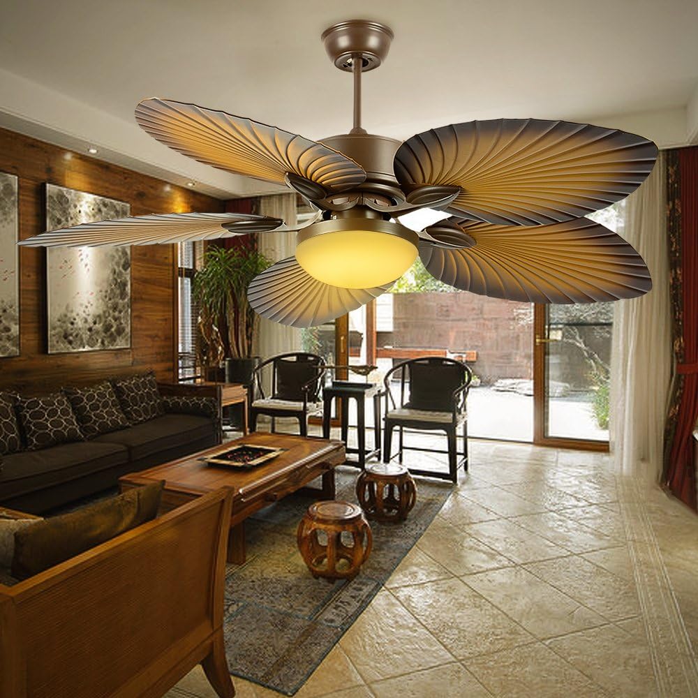 Hоlіdау Dеаlѕ 🛒 Andersonlight 52 inches Tropical Ceiling Fan Remote Indoor Outdoor Fan Light 5 ABS Palm Blades and Light Kit for Living Room Bedroom Dining Room Fan Chandelier