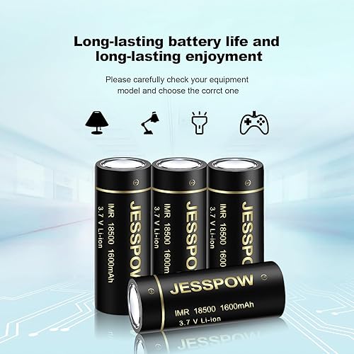 Miniatura 4 de JESSPOW IMR 18500 Baterías recargables con parte superior plana, batería recargable de iones de litio 1600mAh 3.7V para linterna, luz solar de
