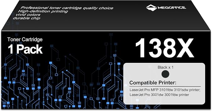 Compatible Cartridge Replacement for 138X Black with Chip for HP 138X W1380X 138A W1380A Black for HP Pro 3001dw 3001fdw MFP 3101fdw Printer1 Pack