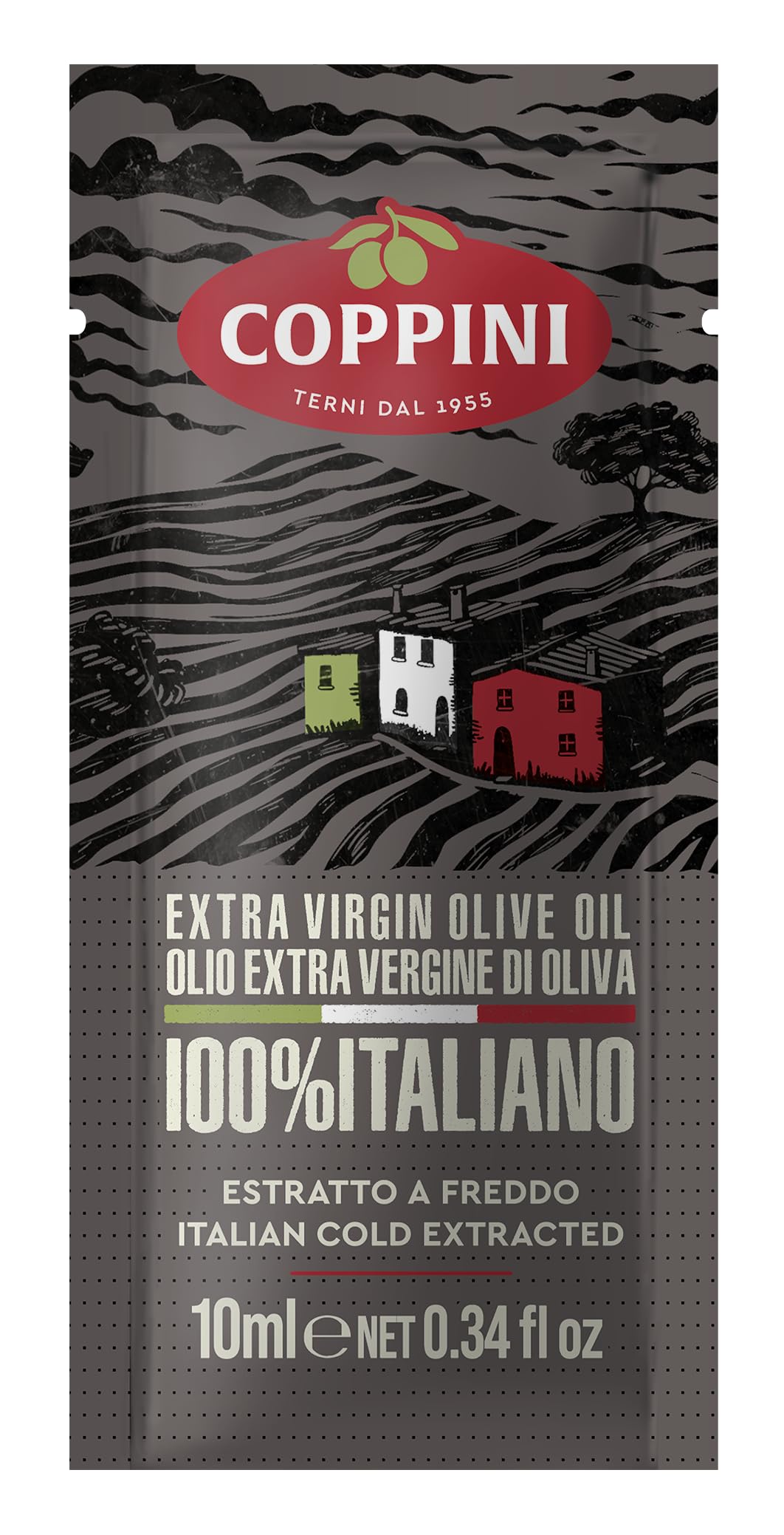Olio extra vergine di oliva Coppini 100% Italiano estratto a freddo in bustine monodose 10 ML - 1 dispenser x 100 bustine