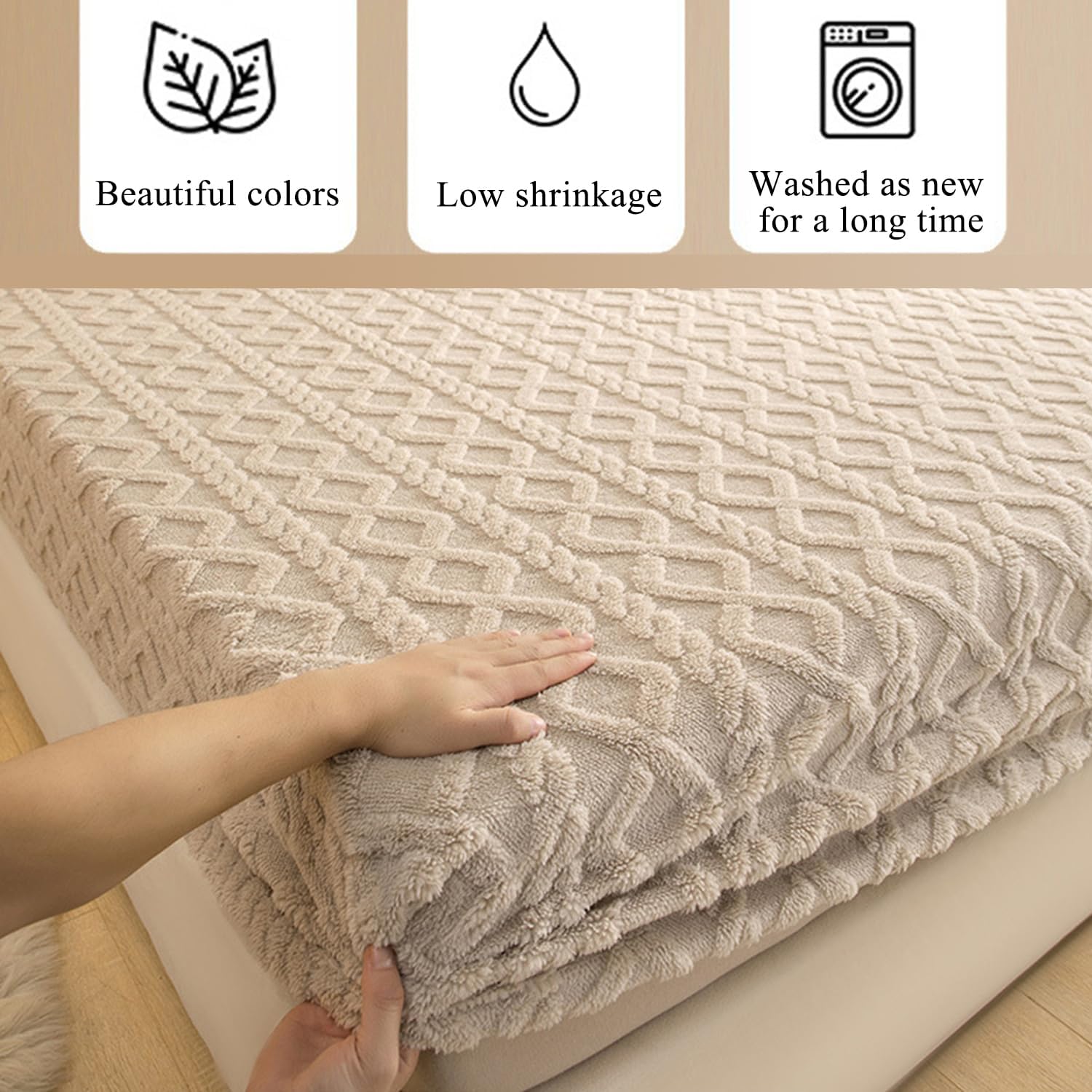 Velvet Thicken Fitted Sheet Queen Size Winter Mattress Protector Warm Mattress Pad Cover Soft Bed Cover 12'' Deep Pocket Mattress Topper Bedroom Machine Washable,Purple,Pillowcase*2