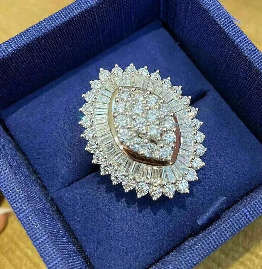 SANTOSH-ENTERPRISES, 3.00Ct Round Cut Lab Created White Diamond Cluster Woman's Flower Engagement Ring 14K Yellow Gold Finish (All Ring Size Available)2