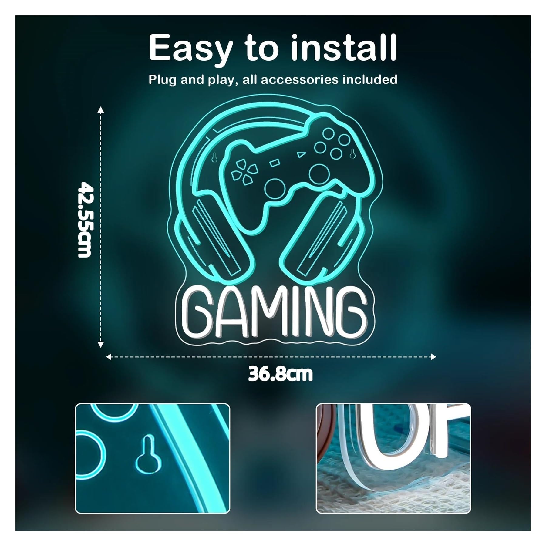Décor Mural Lumière Enseigne Néon Gaming À LED, Intensité Variable, Pour Salle De Jeux, Salle Vidéo, Chambre De Garçon, Décoration Murale, 42.55cmx36.8cm