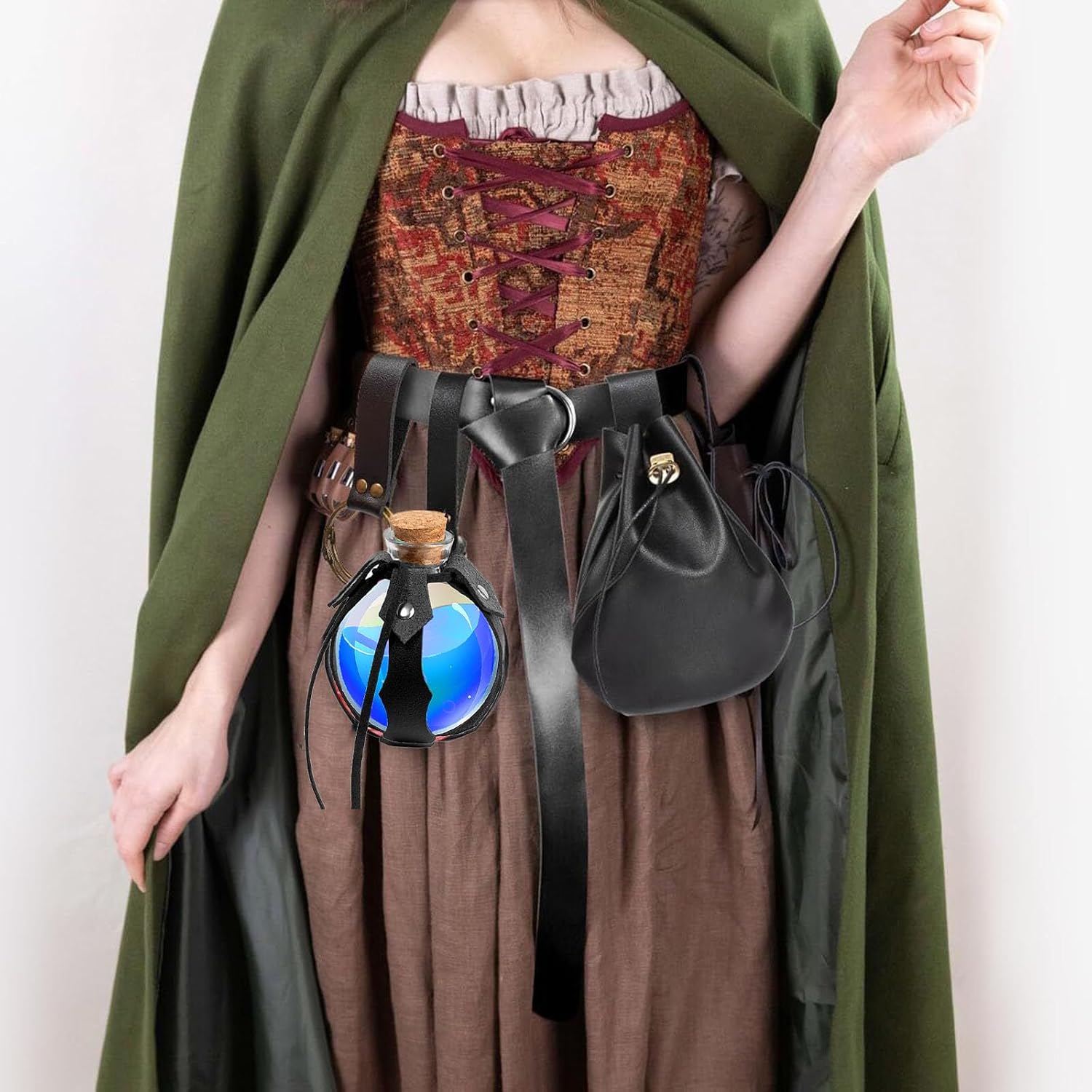 Renaissance Costume Accessory Belt Pouch Purse Potion Bottle Belt Waist Set Retro Medieval Festival Ren Faire