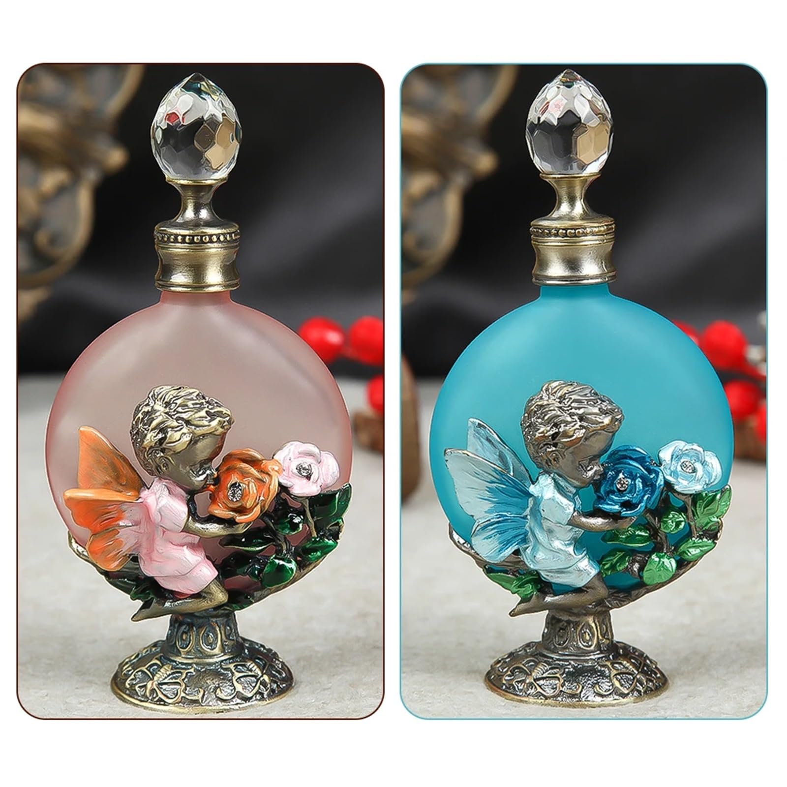 Parfümzerstäuber, Parfümflasche aus Glas, 30 ml, rot/blau, Kristallverschluss, Heimdekoration, Geschenk(Blue)