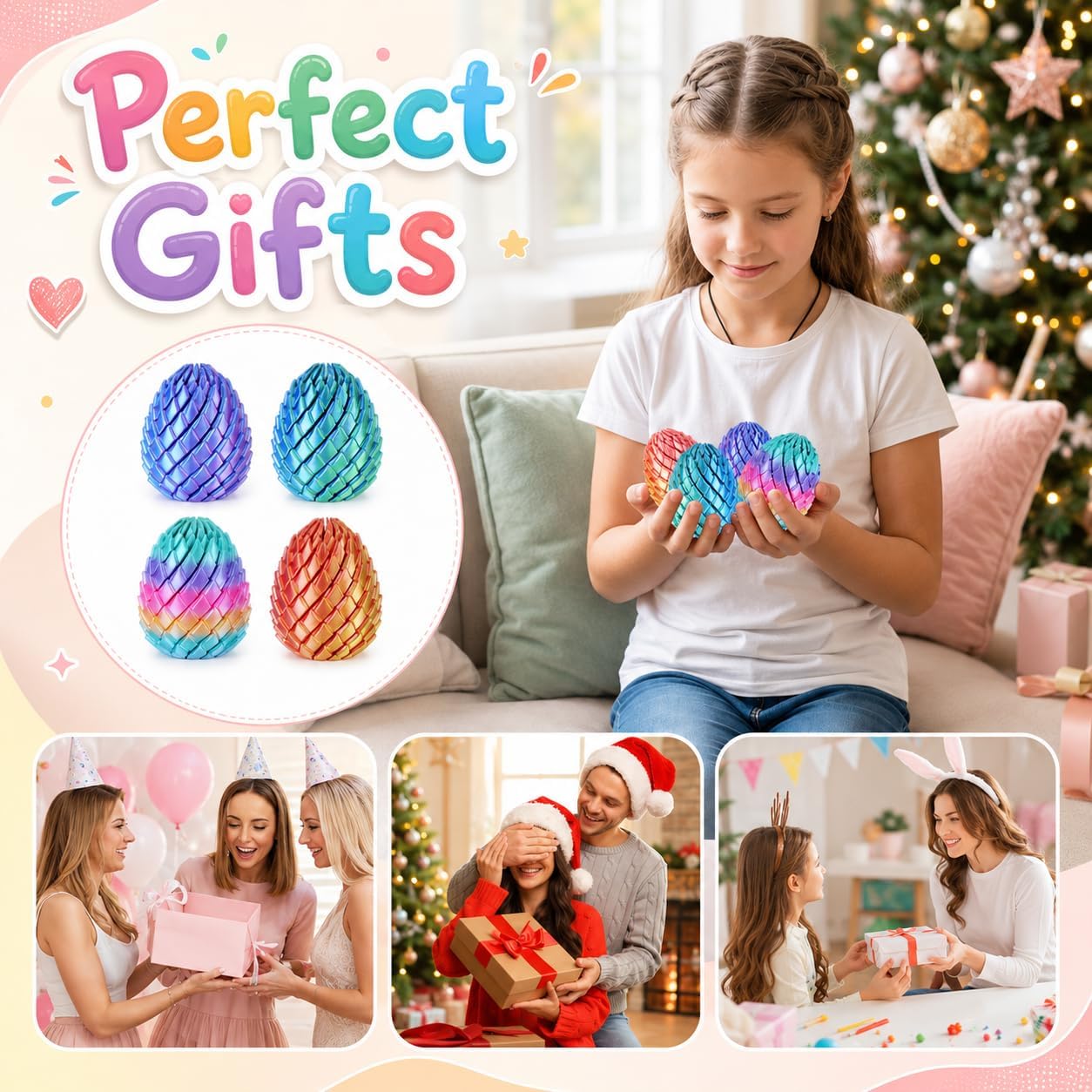 4PCS 3D Printed Fidget Toys,Sensory Desk Stress Toys for Kids Adults | twisty fidget egg Fidget Toy,Handheld Stress Toy,Easter Basket Stuffers,Party Favors,Stocking Stuffers & Holiday Gifts
