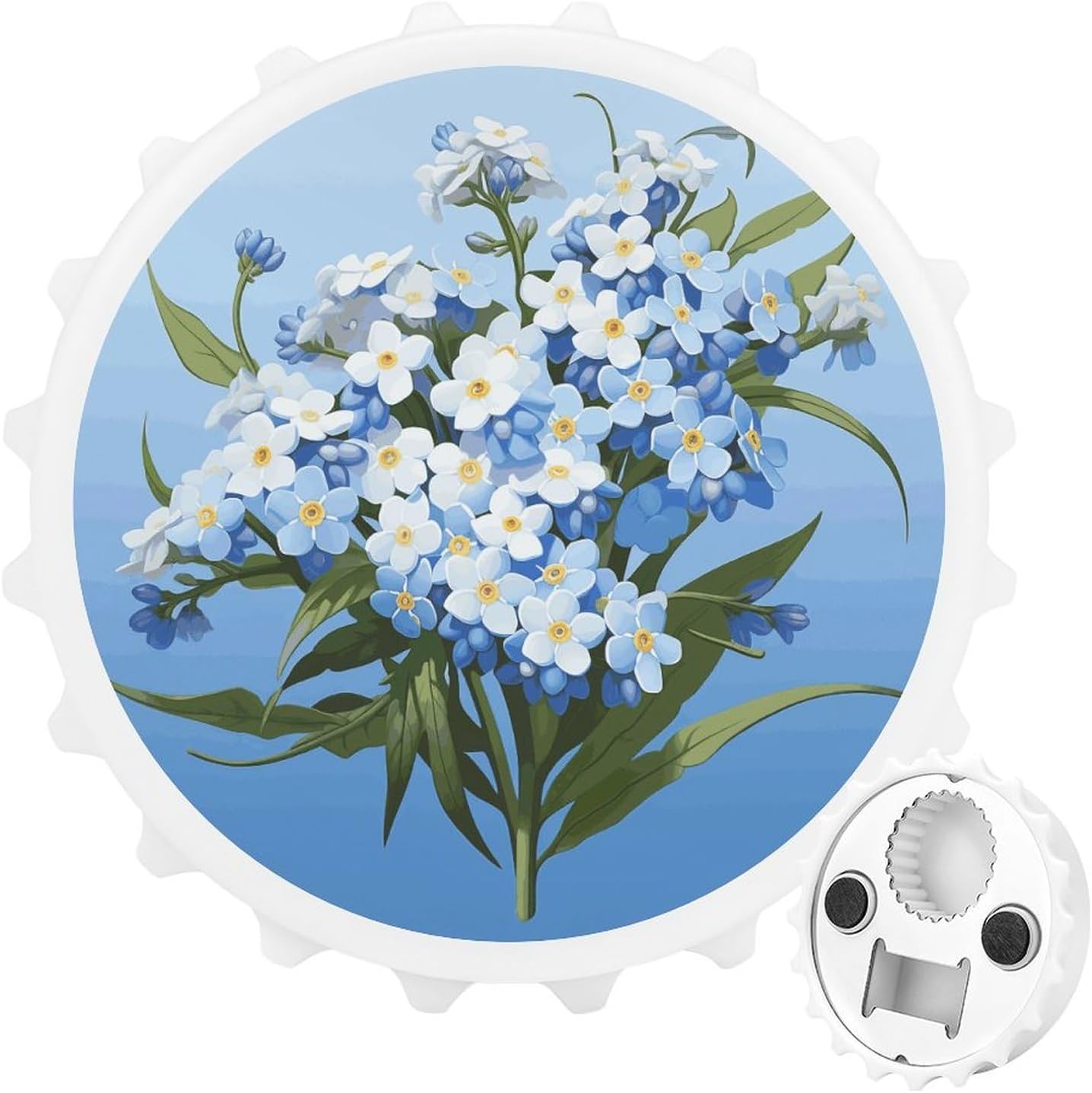 Round Lavender Magnetic Bottle Opener for Fridge White