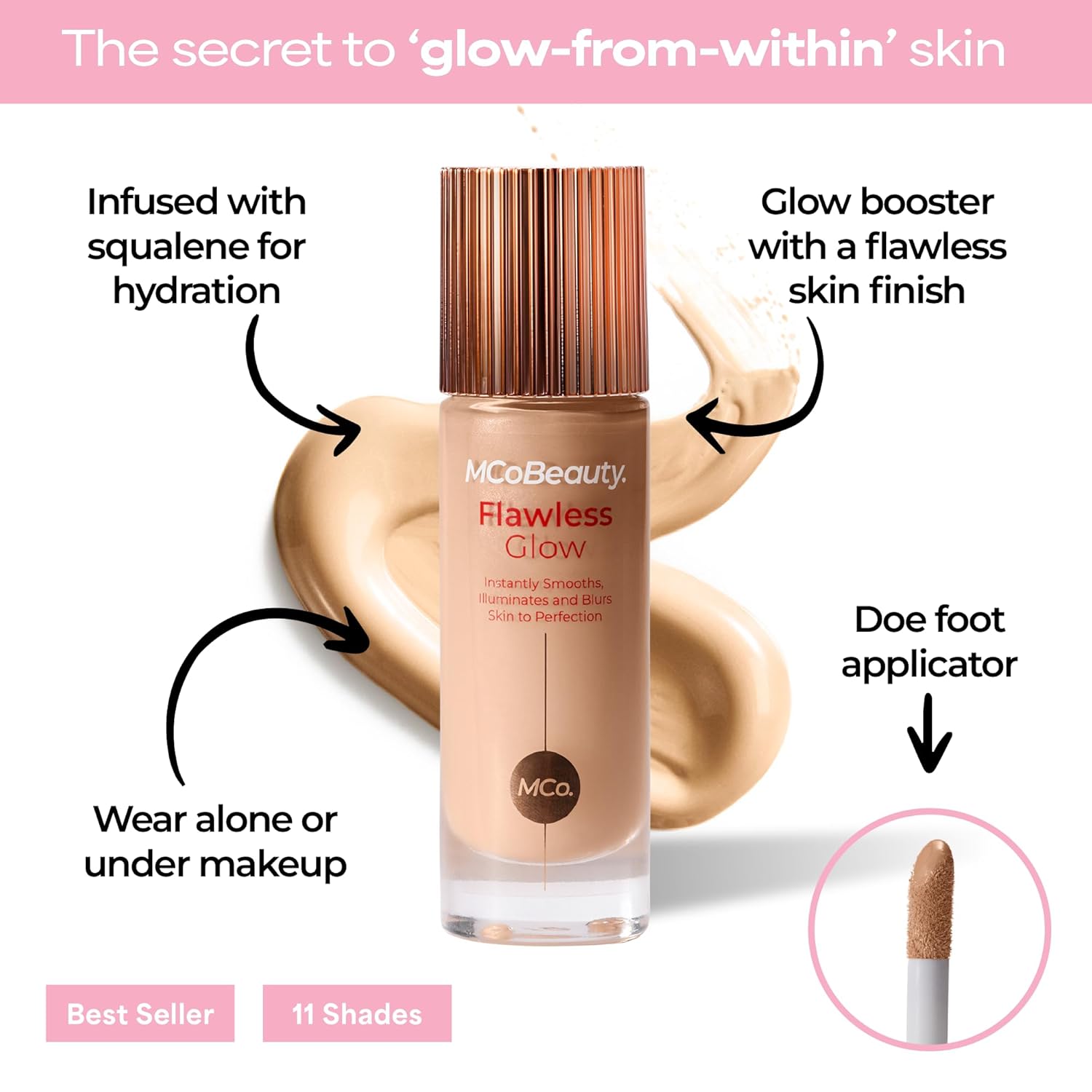 MCoBeauty Flawless Glow Luminous Skin Filter - 3 Light - 4-in-1 Luminous Primer, Foundation Booster & Liquid Highlighter with Squalane - Radiant Glow Complexion Perfector Face Makeup - Image 3