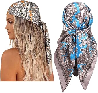 35x35 Inch Large Square Scarf 2PCS Fashion Scarves Silk Feeling Hair Scarf Wrapping Scarfs Night Sleeping Headscarf