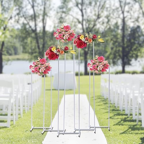 Miniatura 8 de Fecoi - Juego de 5 arcos de boda de metal, soportes de flores blancas, soporte de telón de fondo para boda, fiesta, celemonia, novia, decoración