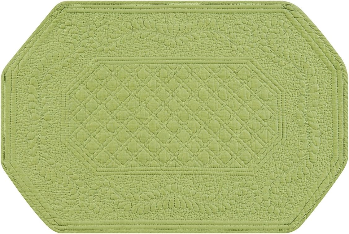 Set of 4 PCS,13X19 Quilted Placemats Octagonal, Green