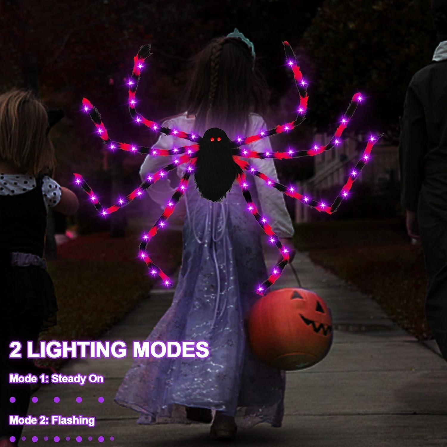 Camlinbo 64 LED Halloween Spider Costume Colorful Spider Costume with Lights Plush Spider Halloween Accessories Decor - Image 2