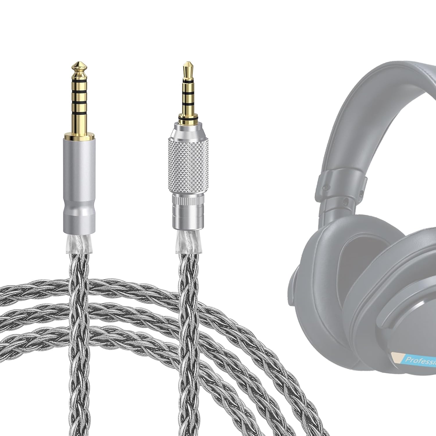 GEEKRIA Apollo Silver-Plated Upgrade 4.4mm to 3.5mm Audio Cable Compatible with Sony MDR-MV1 MDR-M1 MDR-M1ST Headphones Replacement Cord with Threaded Knob Locking Device (4.9ft / 1.5m)