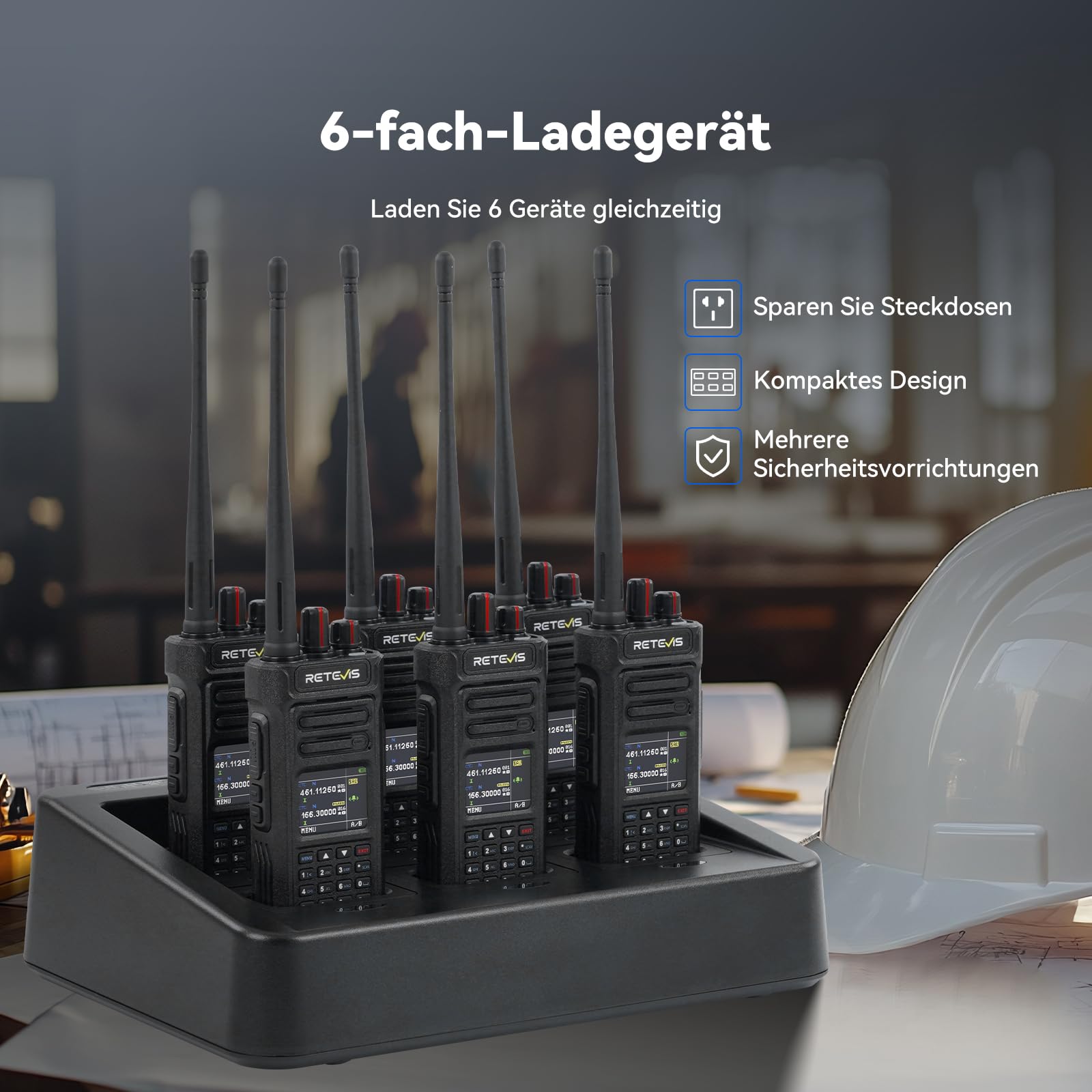 Retevis RT29S Walkie Talkie Wasserdichtmit, Handfunkgerät mit 6 Wege Ladegerät, Großer Reichweite, Professionelles IP67, LCD-Bildschirm Rauschunterdrückung Gruppenruf für FürIndustrie (6er-Pack)