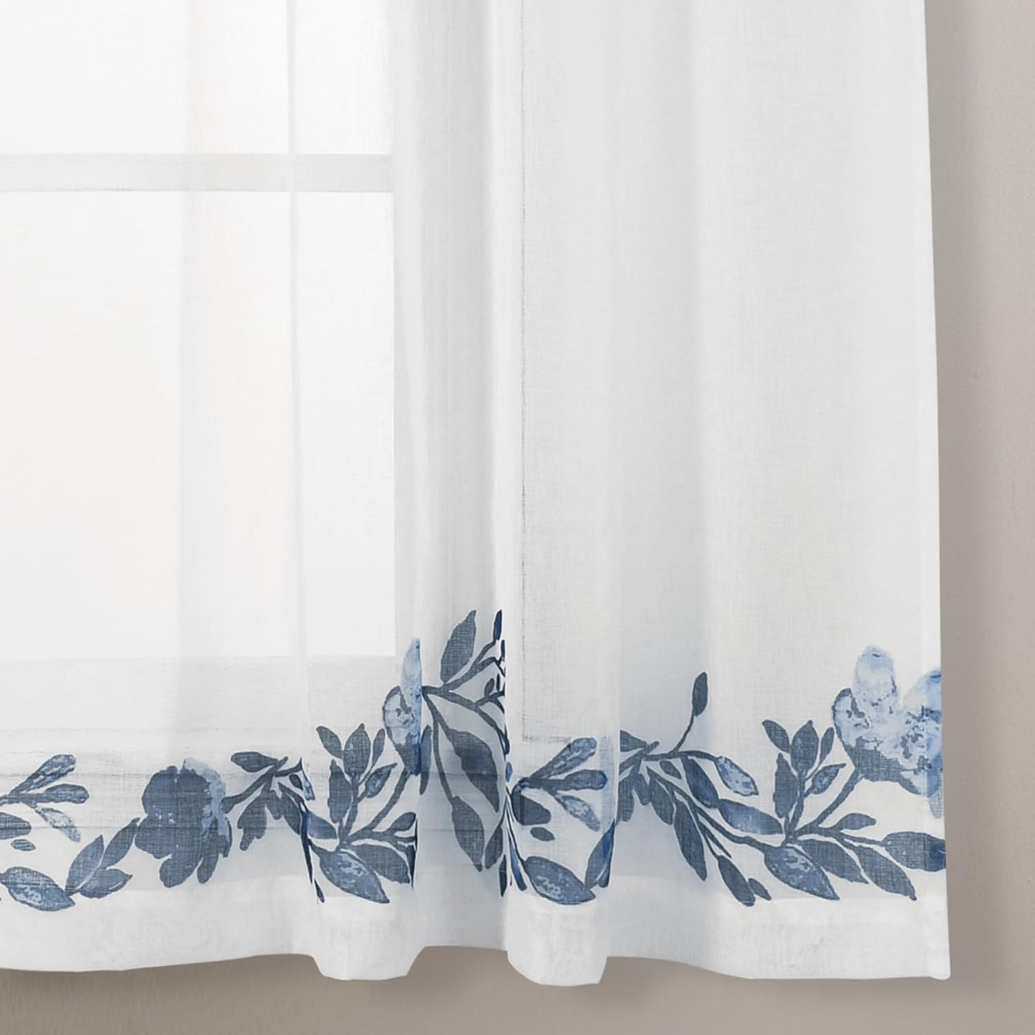 Lush Decor Tanisha Curtains - Sheer Window Panel Set - Floral Vine Print, Beautiful, Modern, Elegant Home Decor - 38" W x 63" L, Navy & White