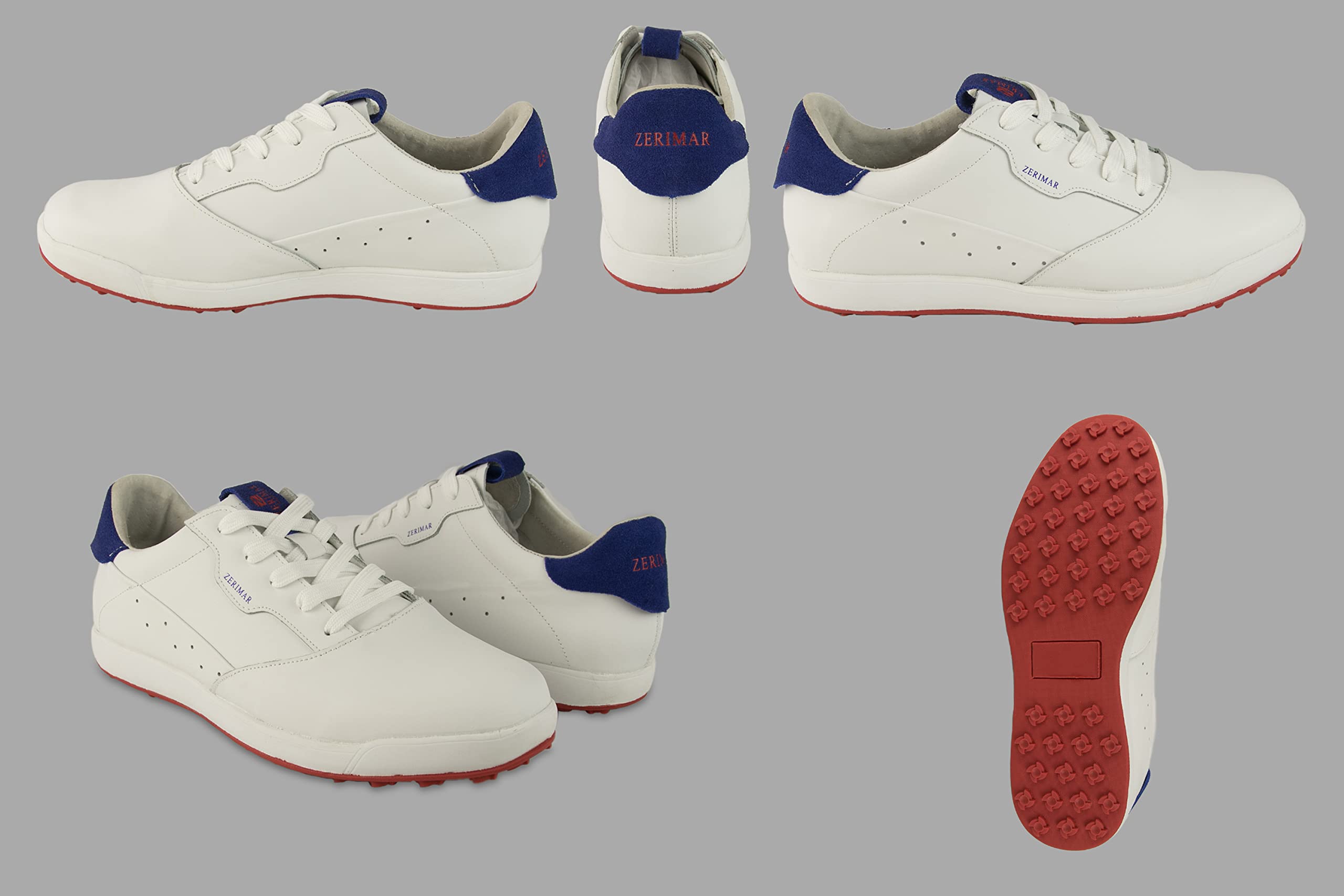 Zerimar Calzado Golf Cuero Natural – Zapato Deportivo Hombre con Diseño Elegante y Gran Comodidad, Blanco Azul Marino – 40