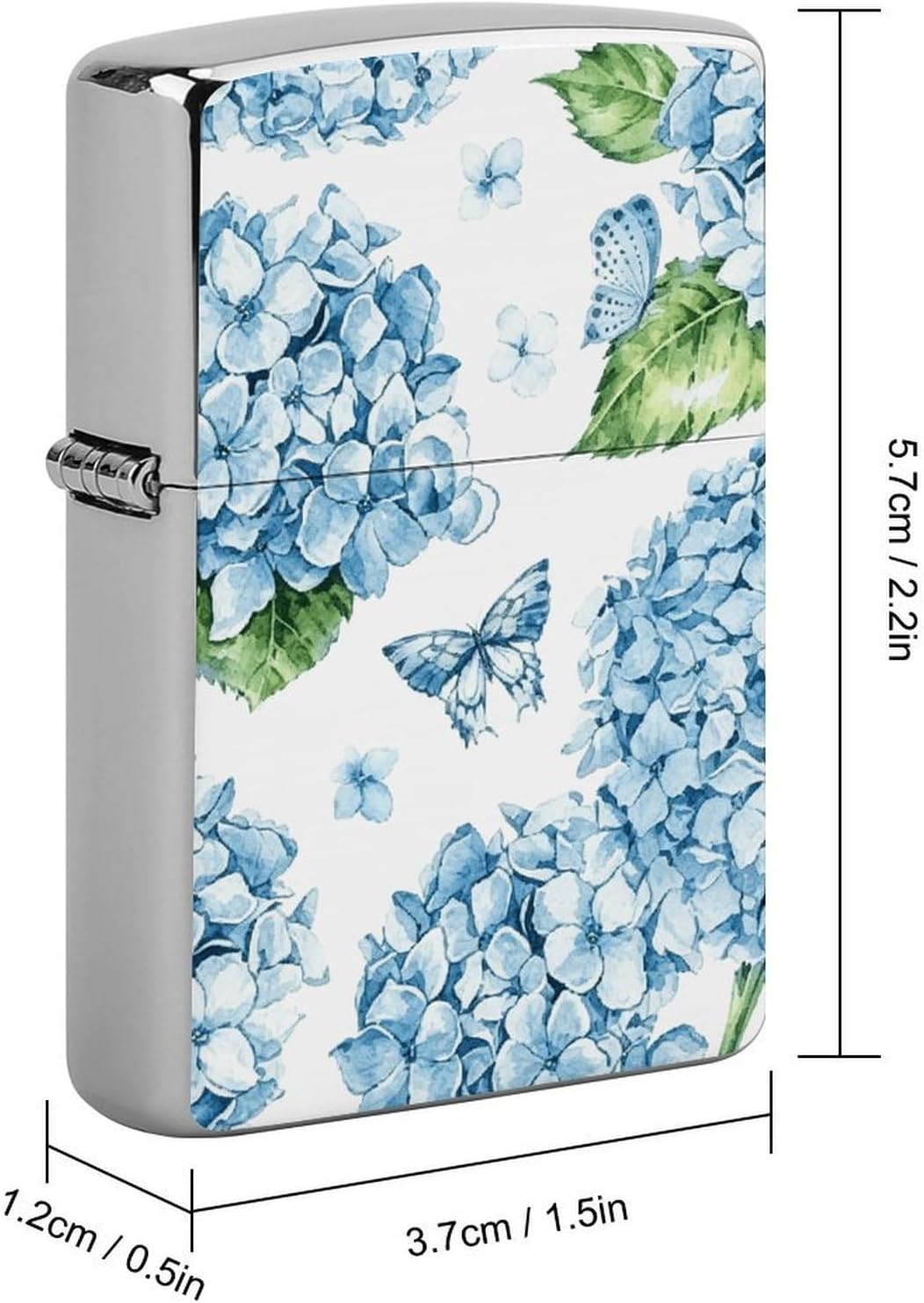 Blue Floral Hydrangea Metal Lighter Cover Case Pouch Holder image 2