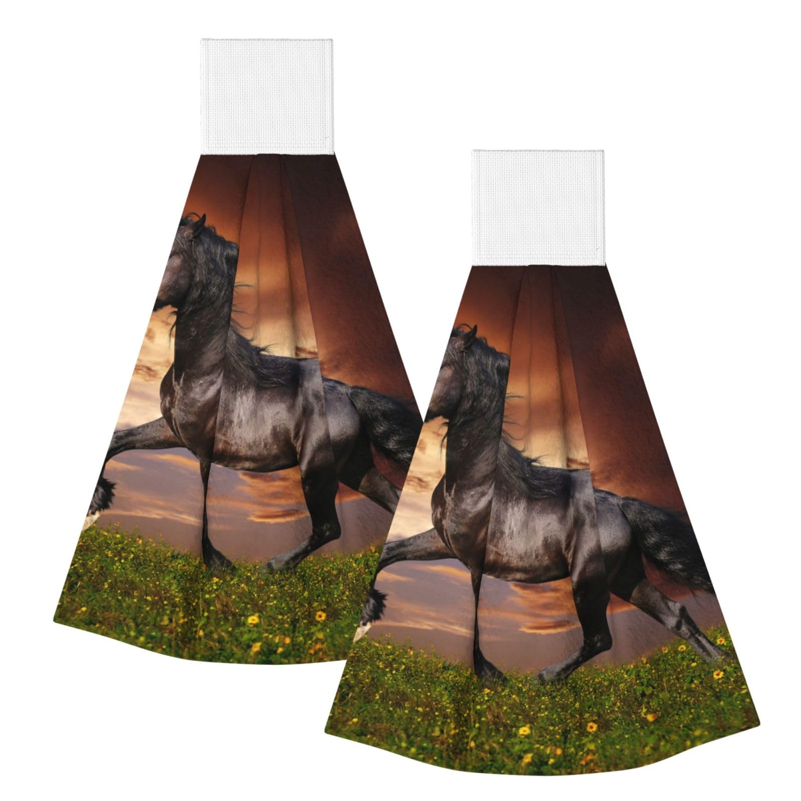 DOPKLNA Horse Running On The Grassland, 2 Pcs Hanging Coral Fiber Hand Towels for Bathroom, Absorbent Kitchen Towels