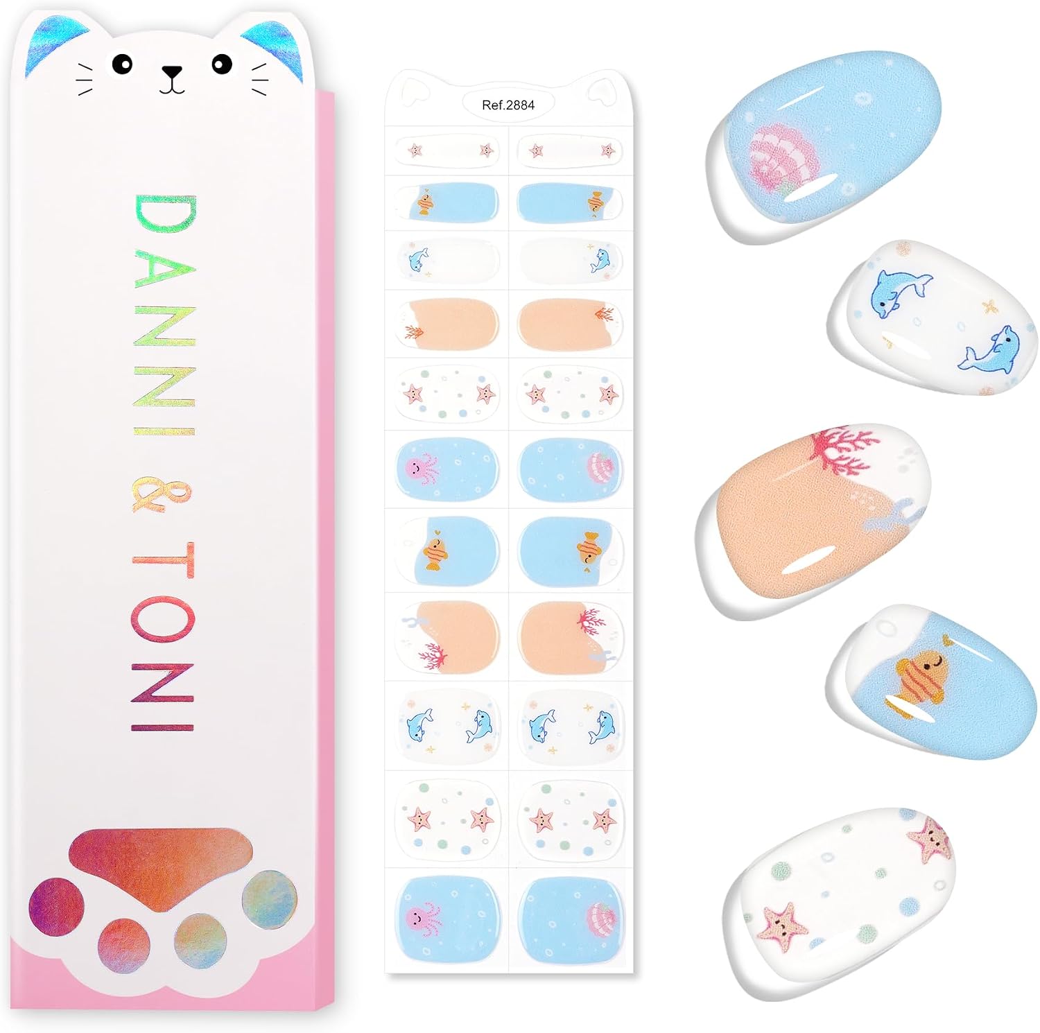 DANNI & TONI Kids Gel Nail Strips Heart Checker Butterfly Stars Salon-Quality Peel & Stick Manicure for Children (Age 6+)– Safe, Long-Lasting, Easy to Apply |Flutterheart