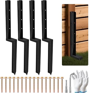 4-Pack 2" Width Fence Post Repair Kit, 34in Total Length Ground Spike Anchor for Wooden Post Repairing Tilted/Broken Posts