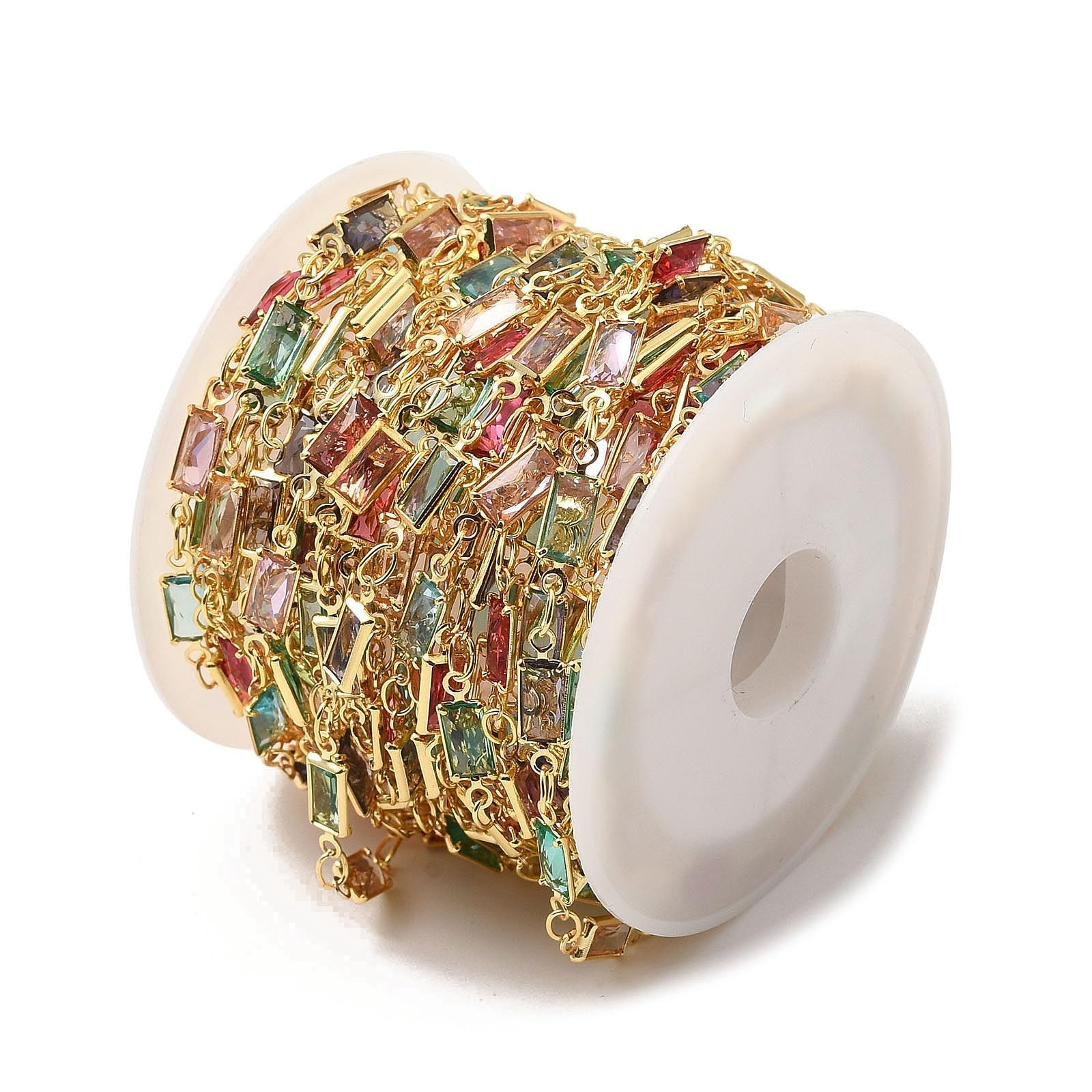 Airssory Catena a maglie in ottone fatta a mano con ciondoli rettangolari colorati in vetro, catena non finita, placcata oro, per la creazione di gioielli, bracciali, collane, cavigliere fai da te, 5