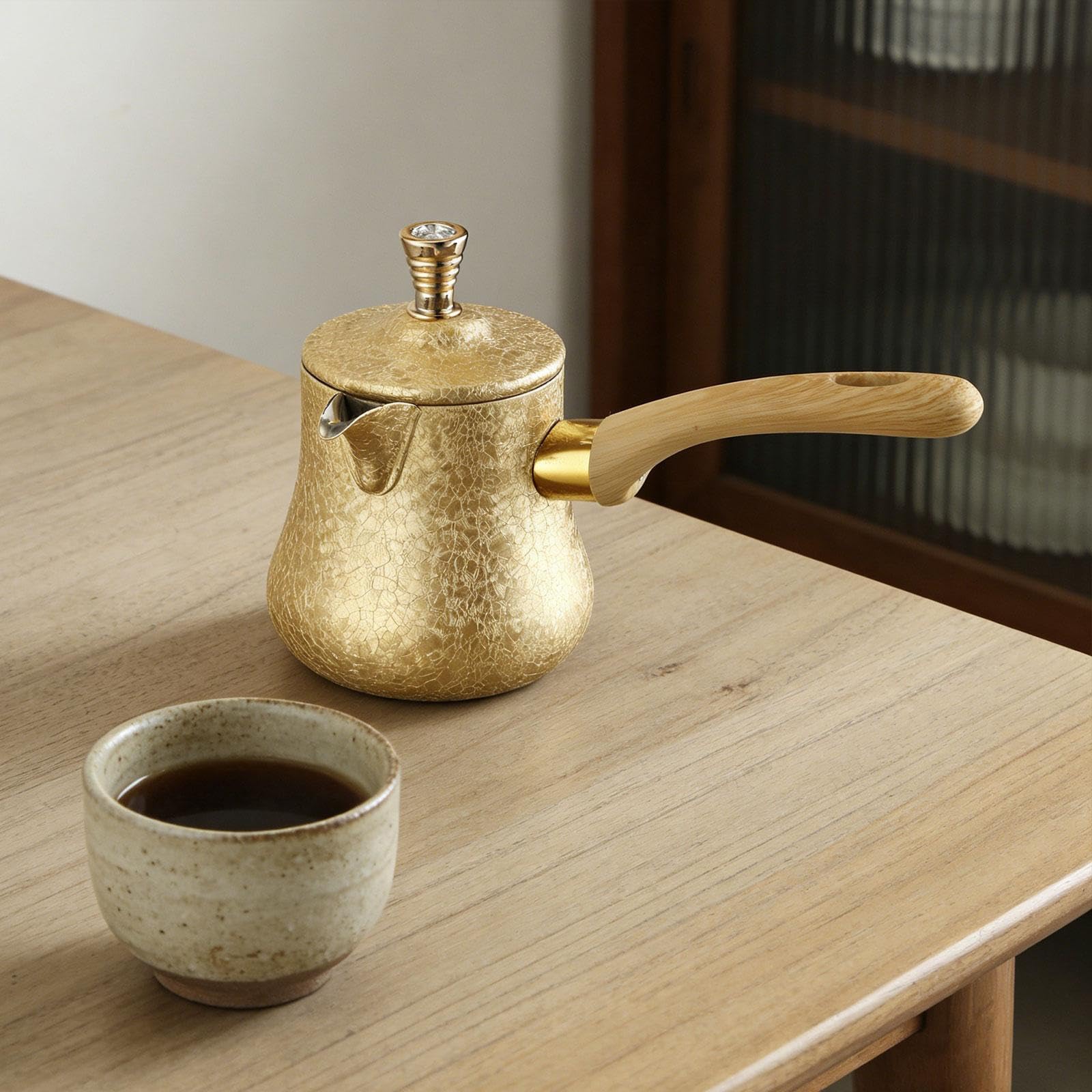 Caffettiera Turca, brocca per sciogliere Il Burro con Manico in Legno, Tazza da caffè Portatile, scaldalatte in Acciaio Inossidabile, 550 Ml
