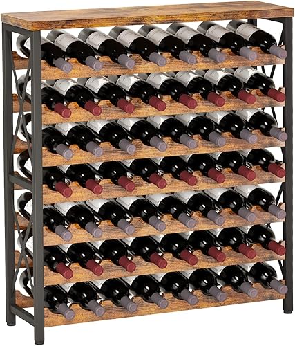 Homeiju Estante de vino independiente para 56 botellas, estante de almacenamiento de madera para vino, estante apilable para botellas de vino con