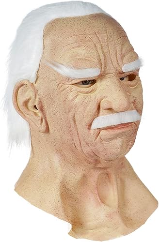 Miniatura 22 de Máscara realista de hombre anciano, cubierta facial de Halloween, máscara de látex visible para la cabeza, máscara novedosa para disfraz de fiesta