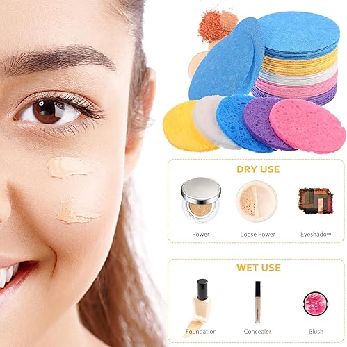 Miniatura 4 de Beaupretty 50 esponjas faciales comprimidas con contenedor, esponjas cosméticas 100% naturales, esponjas faciales profesionales para eliminar la